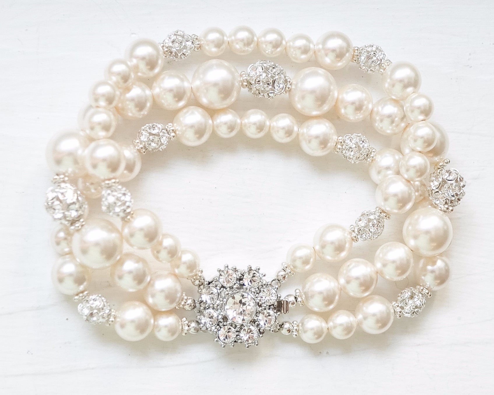 Crystal Pearl Multi Strand Cuff Bracelet - Sarah Walsh Bridal Jewellery - 1