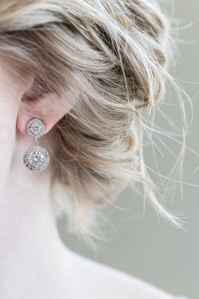Round CZ Wedding Earrings - Sarah Walsh Bridal Jewellery - 2